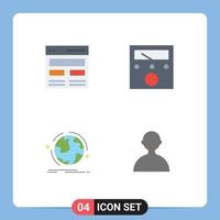 Pack of 4 creative Flat Icons of communication world interface meter connection Editable Vector Design Elements