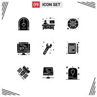 Pictogram Set of 9 Simple Solid Glyphs of tool web front speaker money Editable Vector Design Elements