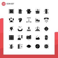 User Interface Pack of 25 Basic Solid Glyphs of bulb love chat day promotion Editable Vector Design Elements