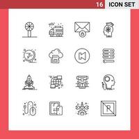 Mobile Interface Outline Set of 16 Pictograms of world skill mail knowledge head Editable Vector Design Elements