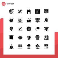 Group of 25 Solid Glyphs Signs and Symbols for basket develop castle building coding app Editable Vector Design Elements