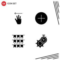 Universal Icon Symbols Group of 4 Modern Solid Glyphs of hand decoration left new timer Editable Vector Design Elements