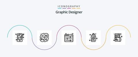 Graphic Designer Line 5 Icon Pack Including designing. art. web options. spray. graphic vector