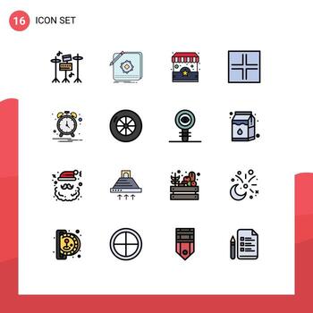 Group of 16 Modern Flat Color Filled Lines Set for clock view ecommerce small layout Editable Creative Vector Design Elements