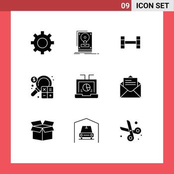 9 9 sólido glifo concepto para sitios web móvil y aplicaciones datos márketing subir Finanzas análisis editable vector diseño elementos