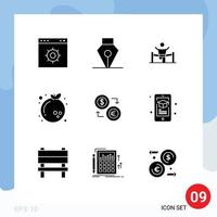 Group of 9 Solid Glyphs Signs and Symbols for year new business chinese man Editable Vector Design Elements