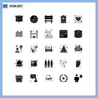 25 Creative Icons Modern Signs and Symbols of heart logic bench knowledge clipboard Editable Vector Design Elements