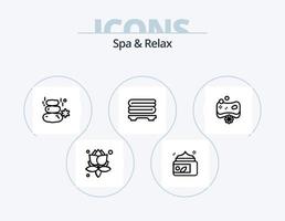 spa y relajarse línea icono paquete 5 5 icono diseño. verde. bambú. sal. mascarilla. Pepino vector