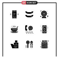 9 Thematic Vector Solid Glyphs and Editable Symbols of emotion qehwa seo tea dish Editable Vector Design Elements