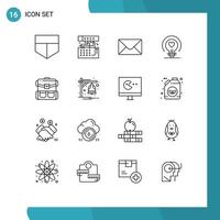 Set of 16 Modern UI Icons Symbols Signs for hiking bag message backpack wedding Editable Vector Design Elements