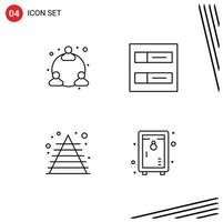 Modern Set of 4 Filledline Flat Colors Pictograph of web pyramid accounts business lock Editable Vector Design Elements