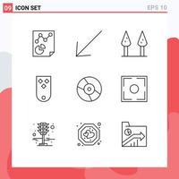 Group of 9 Outlines Signs and Symbols for device dvd sparrowgrass cd rank Editable Vector Design Elements