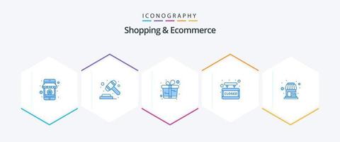 Shopping And Ecommerce 25 Blue icon pack including local. sign board. commerce. closed sign. gift box vector