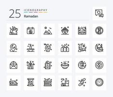 Ramadán 25 línea icono paquete incluso . Egipto . banquete . Desierto . arabia vector