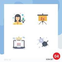 4 Universal Flat Icons Set for Web and Mobile Applications female setting presentation report web Editable Vector Design Elements