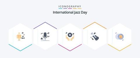 International Jazz Day 25 Flat icon pack including multimedia. dvd. hand. cd. instrument vector