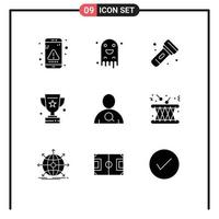 9 Universal Solid Glyphs Set for Web and Mobile Applications employee star scary prize torch Editable Vector Design Elements