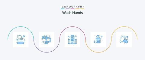 Wash Hands Blue 5 Icon Pack Including medical. soap. building. sanitizer. lotion vector