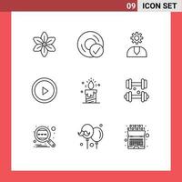 Pack of 9 Modern Outlines Signs and Symbols for Web Print Media such as candle play gadget interface service Editable Vector Design Elements