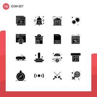 User Interface Pack of 16 Basic Solid Glyphs of internet hosting star house day shine Editable Vector Design Elements