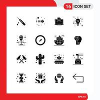 Set of 16 Vector Solid Glyphs on Grid for solution light business bulb skills Editable Vector Design Elements