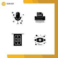 Stock Vector Icon Pack of 4 Line Signs and Symbols for audio office record data atm Editable Vector Design Elements