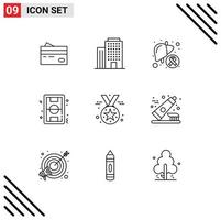 Group of 9 Outlines Signs and Symbols for field sick building liver disease Editable Vector Design Elements