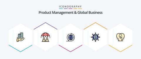 Product Managment And Global Business 25 FilledLine icon pack including modern. business. global business. modern. connections vector