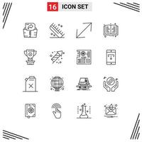 Mobile Interface Outline Set of 16 Pictograms of achievement award arrow trophy read Editable Vector Design Elements