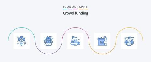 recaudación de fondos azul 5 5 icono paquete incluso presupuesto. presente. fondo. regalo. comercio vector