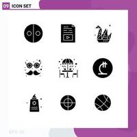 9 Universal Solid Glyphs Set for Web and Mobile Applications chair costume music carnival paper Editable Vector Design Elements