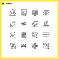 Universal Icon Symbols Group of 16 Modern Outlines of bandage tool design pen designer Editable Vector Design Elements