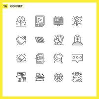 Universal Icon Symbols Group of 16 Modern Outlines of bandage tool design pen designer Editable Vector Design Elements