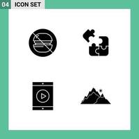 Pictogram Set of 4 Simple Solid Glyphs of fast iphone no science movie Editable Vector Design Elements