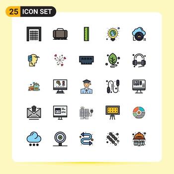 conjunto de 25 vector lleno línea plano colores en cuadrícula para bloquear datos regla nube ligero bulbo editable vector diseño elementos