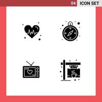 Set of 4 Modern UI Icons Symbols Signs for diet movie compass television label Editable Vector Design Elements