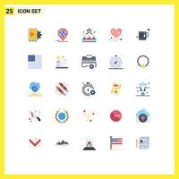 25 User Interface Flat Color Pack of modern Signs and Symbols of layout mug employee cup heart Editable Vector Design Elements