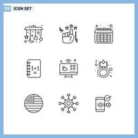 Set of 9 Modern UI Icons Symbols Signs for day monitor time connections Editable Vector Design Elements