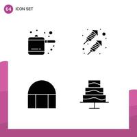 Mobile Interface Solid Glyph Set of 4 Pictograms of kitchen editor party historical building photo Editable Vector Design Elements