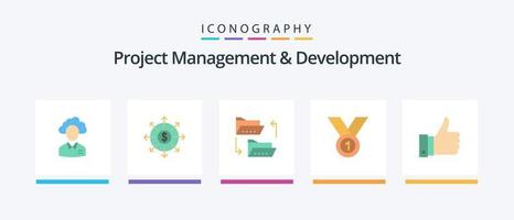 Project Management And Development Flat 5 Icon Pack Including achieve. sharing. banking. file sharing. document. Creative Icons Design vector