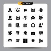 25 User Interface Solid Glyph Pack of modern Signs and Symbols of lock seo coral monitoring internet Editable Vector Design Elements