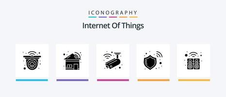 Internet Of Things Glyph 5 Icon Pack Including smart. electronic. cctv. wifi. protect. Creative Icons Design vector