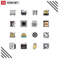 Pack of 16 Modern Flat Color Filled Lines Signs and Symbols for Web Print Media such as game punching ball hotel fire alert Editable Creative Vector Design Elements