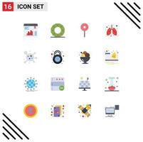 Mobile Interface Flat Color Set of 16 Pictograms of molecule medical shape lungs care Editable Pack of Creative Vector Design Elements