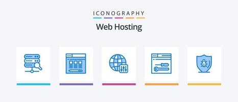 Web Hosting Blue 5 Icon Pack Including shield. protect. server settings. programing. web. Creative Icons Design vector