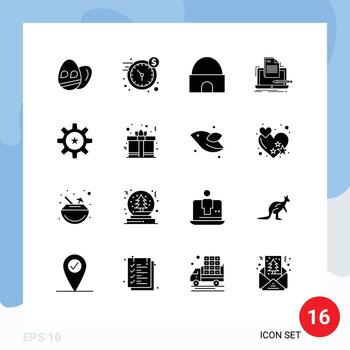 conjunto de dieciséis vector sólido glifos en cuadrícula para hora lista histórico edificio computadora descifrador editable vector diseño elementos