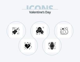 Valentines Day Glyph Icon Pack 5 Icon Design. diamond. heart. time. balloon. violin vector