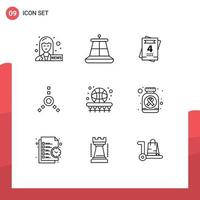 Universal Icon Symbols Group of 9 Modern Outlines of medicine learning wedding game basket Editable Vector Design Elements