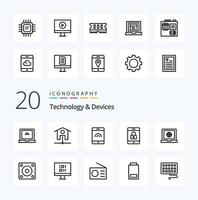 20 Devices Line icon Pack like computer hard disk lock gadgets web vector