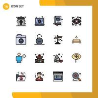 Modern Set of 16 Flat Color Filled Lines and symbols such as lock folder education search scan Editable Creative Vector Design Elements